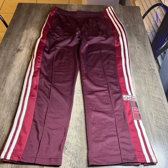 adidas Burgundy Retro Snap Track Pants with White Stripes - Picture 4 of 5